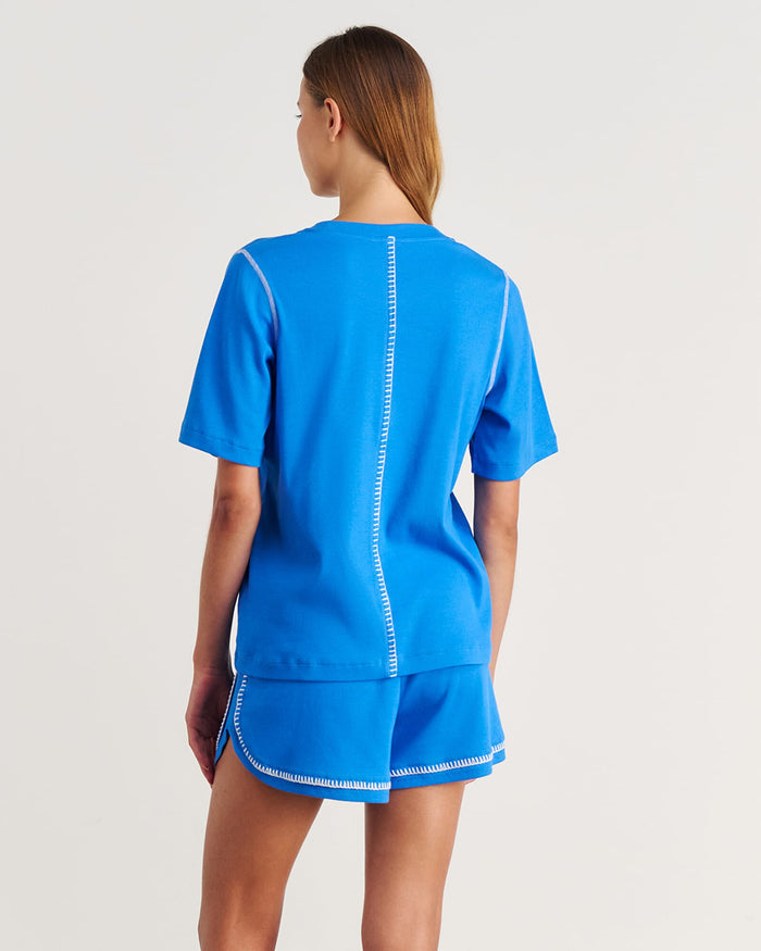 JAG celina blanket stitch tee brightblue
