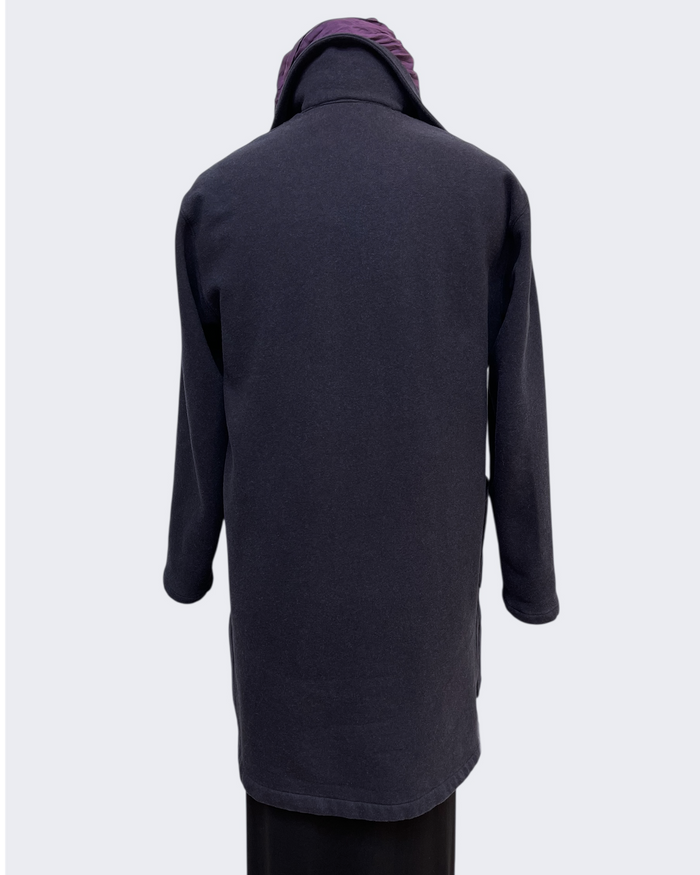 Charcoal Hand-Dyed Cotton Fleece Long Jacket Button Loop