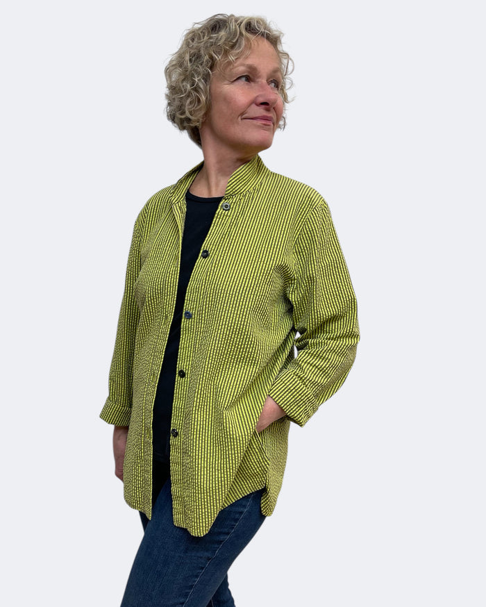 Chartreuse Cotton Seersucker Big Shirt Hand Dyed