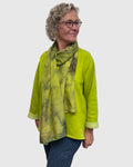 Chartreuse hand dyed cotton sweatshirt tunic with eco printed silk scarf