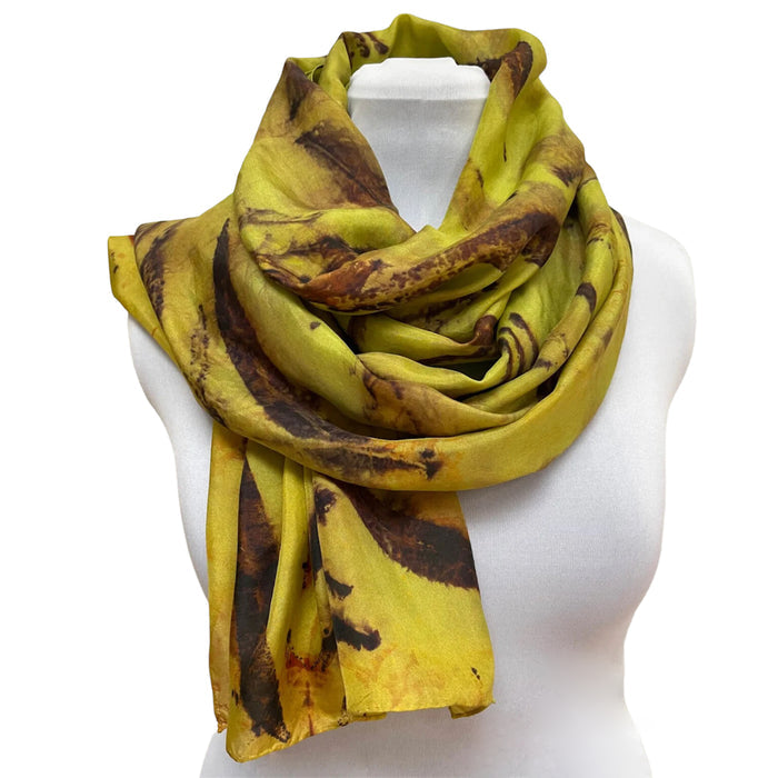 Chartreuse Eco Print Silk Scarf Fireweed Hand Dyed | Engayla