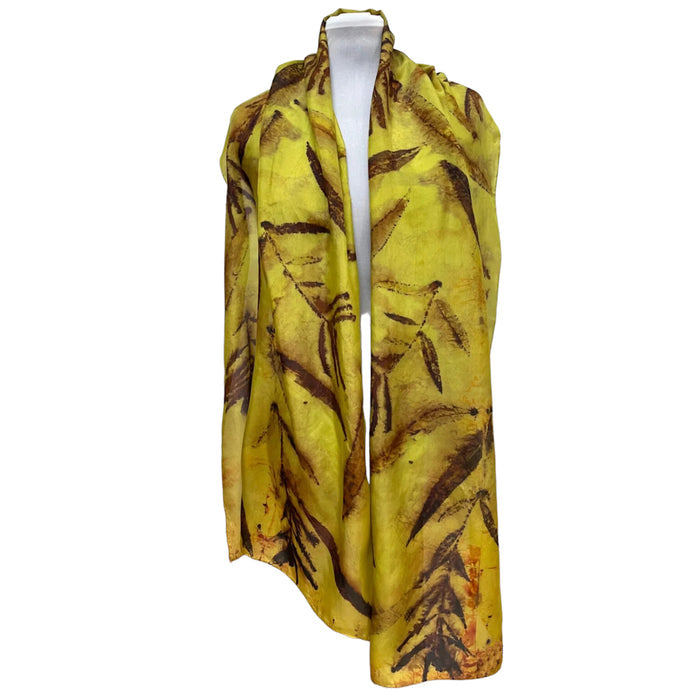 Chartreuse Eco Print Silk Scarf Fireweed Hand Dyed | Engayla