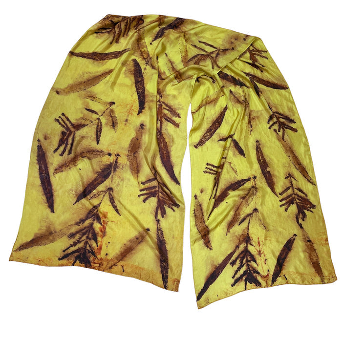 Chartreuse Eco Print Silk Scarf Fireweed Hand Dyed | Engayla