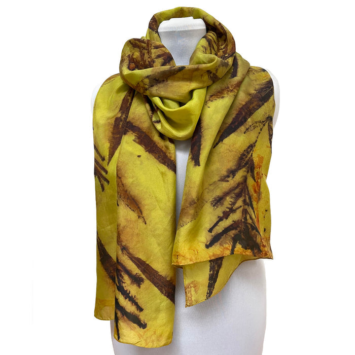 Chartreuse Eco Print Silk Scarf Fireweed Hand Dyed | Engayla