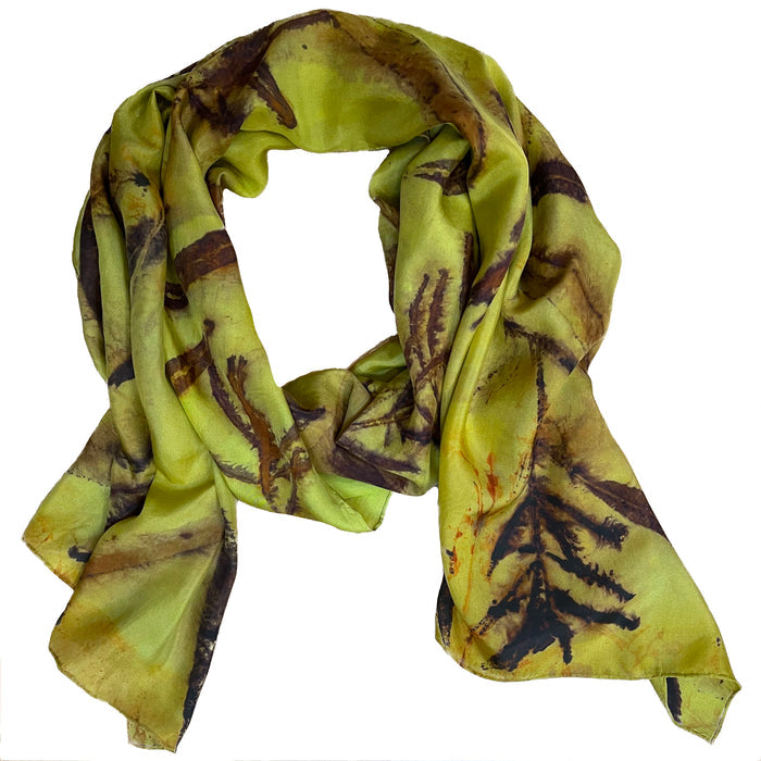 Chartreuse Eco Print Silk Scarf Fireweed Hand Dyed | Engayla