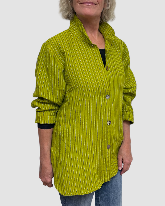 Chartreuse Hand Dyed Linen Big Shirt Upcycled Buttons