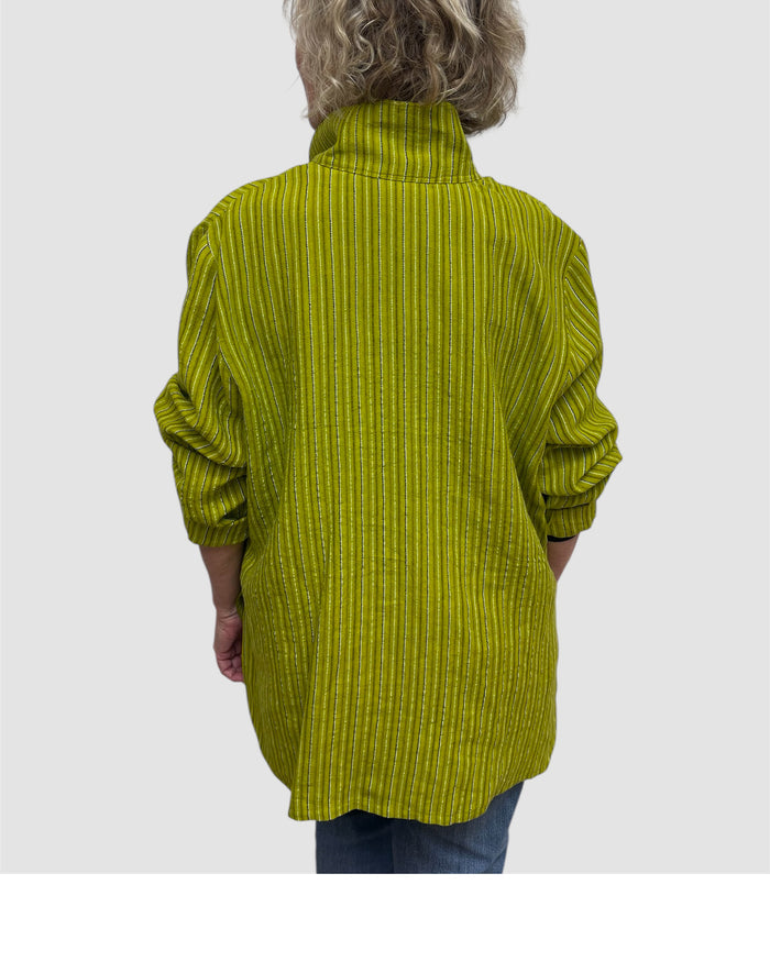 Chartreuse Hand Dyed Linen Big Shirt Upcycled Buttons back look