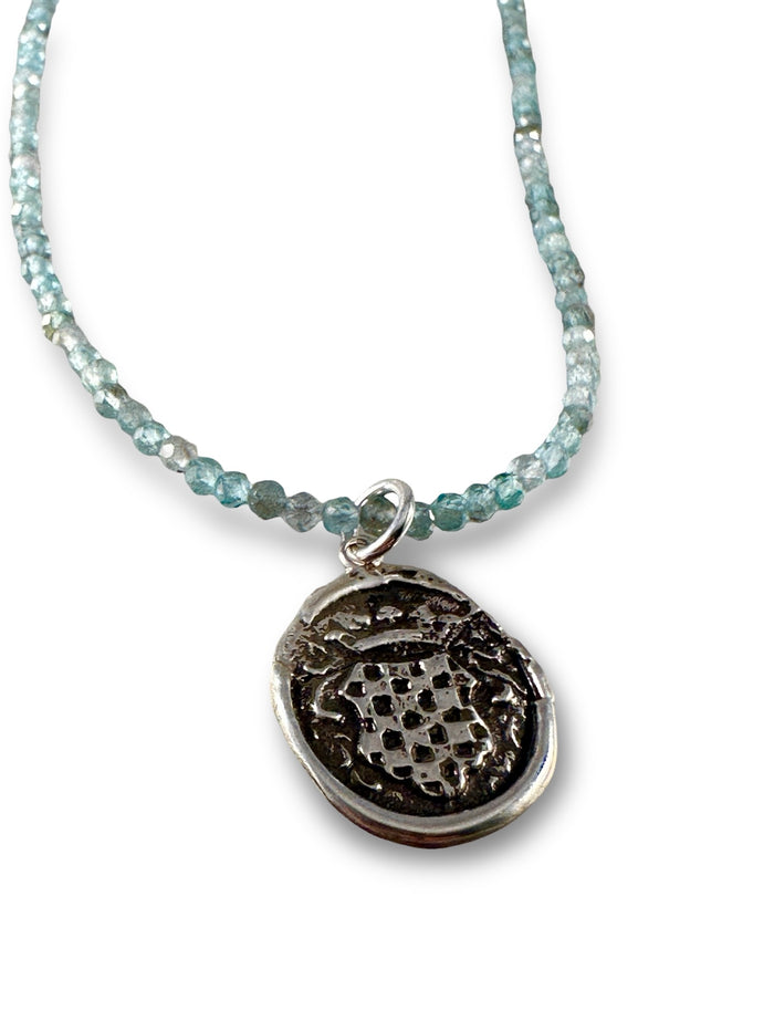 Checkered Shield Blue Zircon Necklace