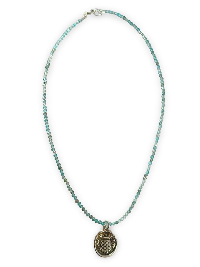 Checkered Shield Blue Zircon Necklace