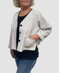 Cotton Canvas Cropped Jacket Vintage Buttons Layering