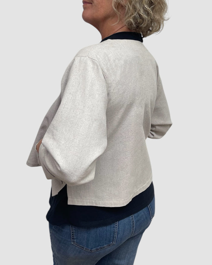Cotton Canvas Cropped Jacket Vintage Buttons Layering side look