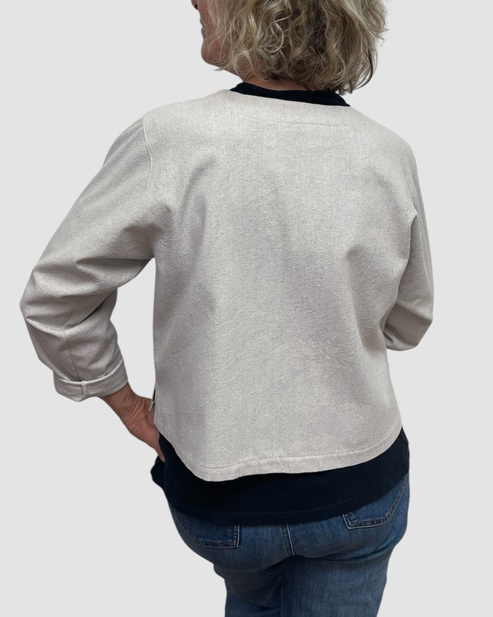 Cotton Canvas Cropped Jacket Vintage Buttons Layering back side