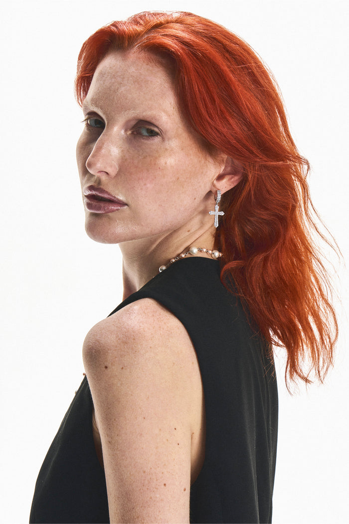 DARKAI Cross Earrings on Female Model