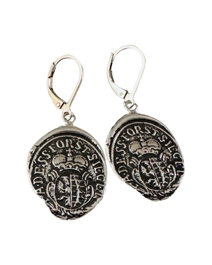 Crown & Gryphon Crest Silver Shield Earring