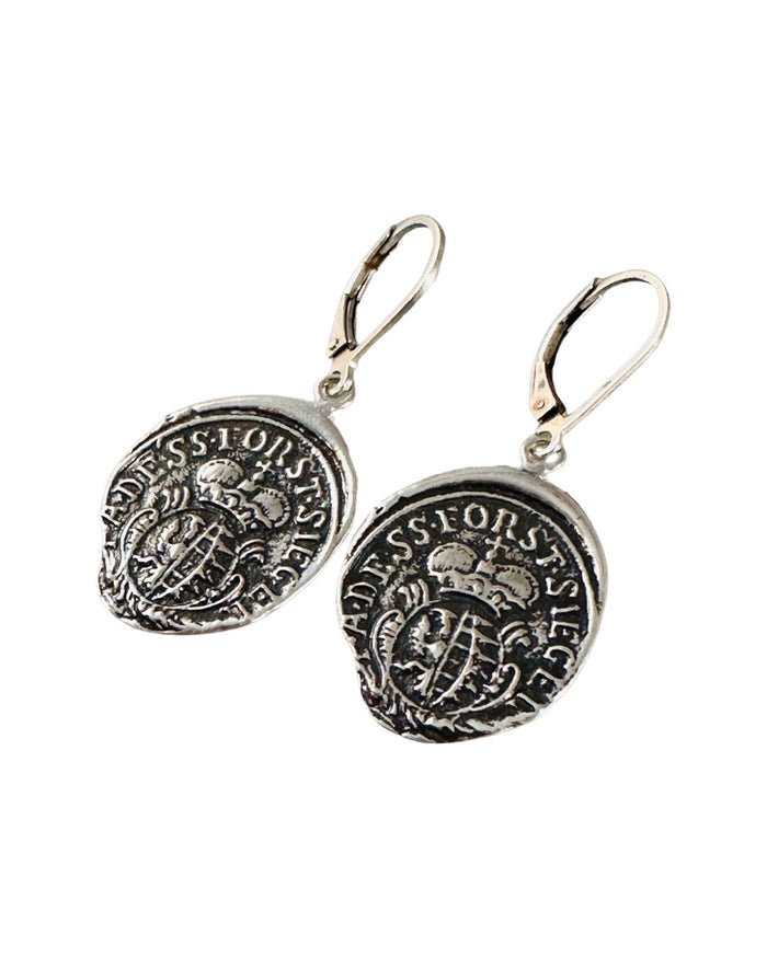Crown & Gryphon Crest Silver Shield Earring