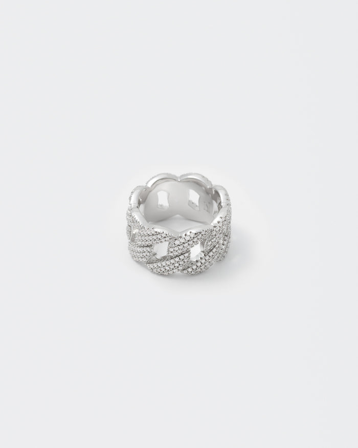 detail of white cuban ring white stones for man end woman
