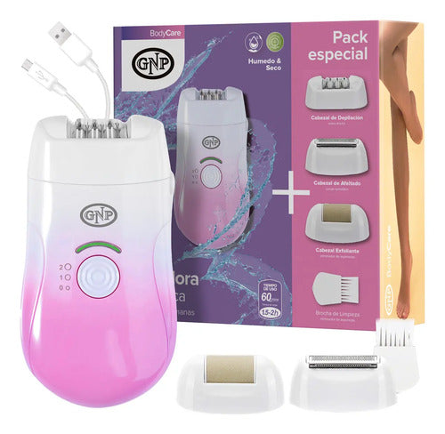 Depiladora Gnp 3 En 1 Body Care, Para Seco Y Húmedo. Inalámbrica. Piel Suave Por Semanas. Rosa Claro