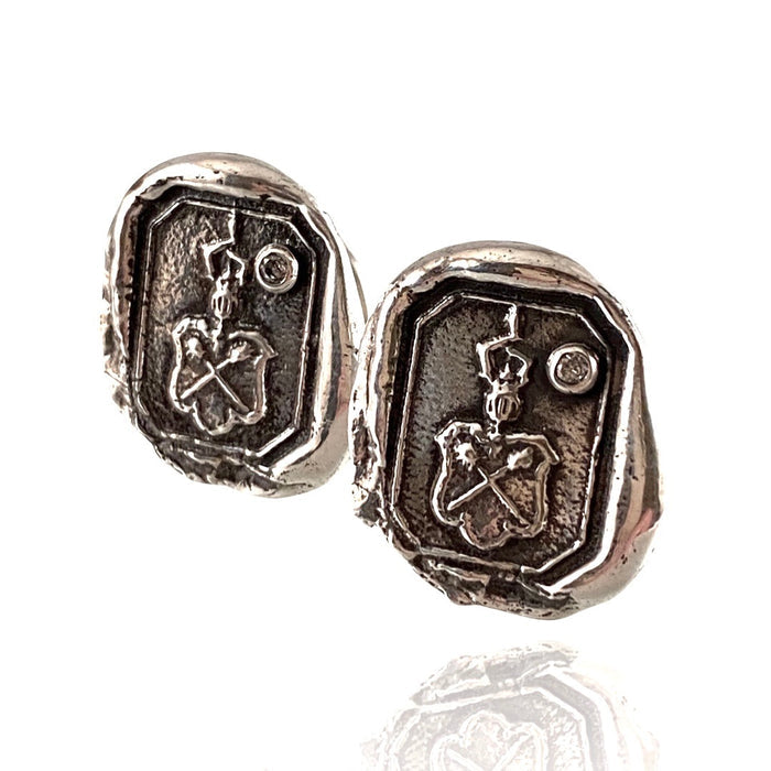 Diamond Shield Sterling Silver Cufflinks