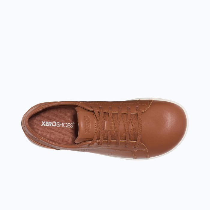 A Top View of Xero Shoes Dillon Leather Men Shoe in Brown with Toe Facing Right