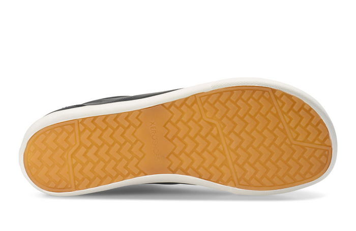 Xero Shoes Dillon Leather Men Shoe in Black Displaying Rubber Outsole Toe Facing Right