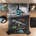 DINOSAURS SHINE IN THE DARKNESS SOFT TEXTURE REVERSIBLE COMFORTER SET 4 PCS QUEEN SIZE MADE IN MEXICO