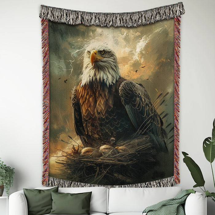 Eagle Protect Eaglets Woven Blanket
