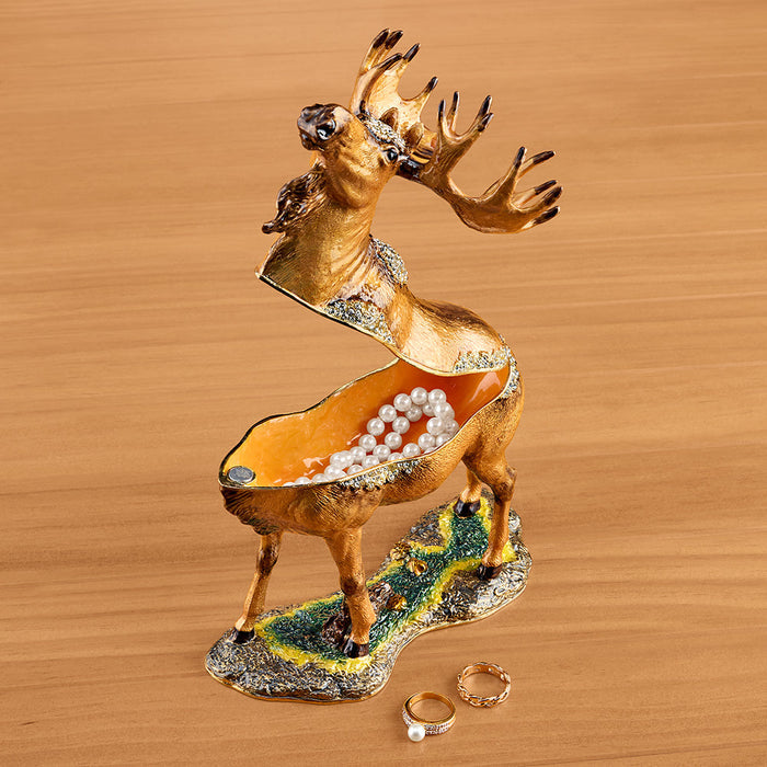 Enameled Moose Keepsake Box with Crystal Inlay