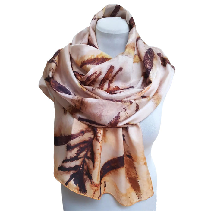 Scarf with brown abstract pattern on a white background