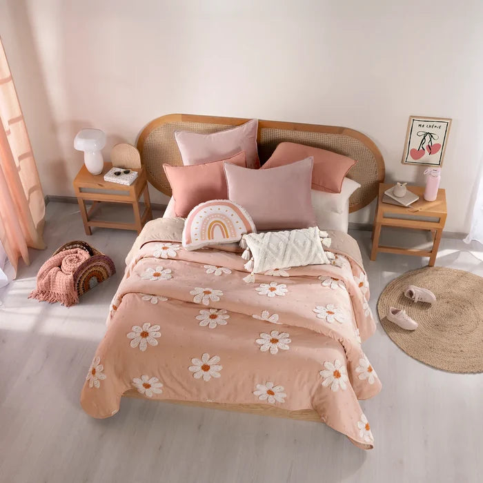 FLORENCIA FLOWERS EMBROIDERY TEXTURE REVERSIBLE COMFORTER SET 3 PCS TWIN SIZE MADE IN MEXICO
