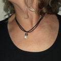 Freshwater Pearl Leather Cord Necklace Silver Wrapped