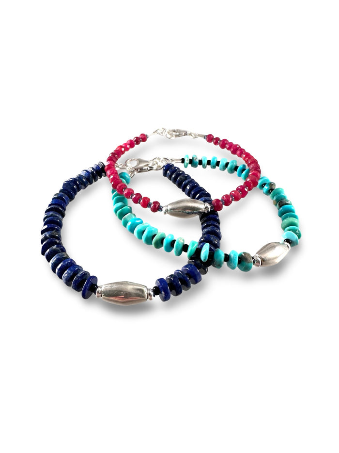 Gemstone Sterling Bead Bracelet
