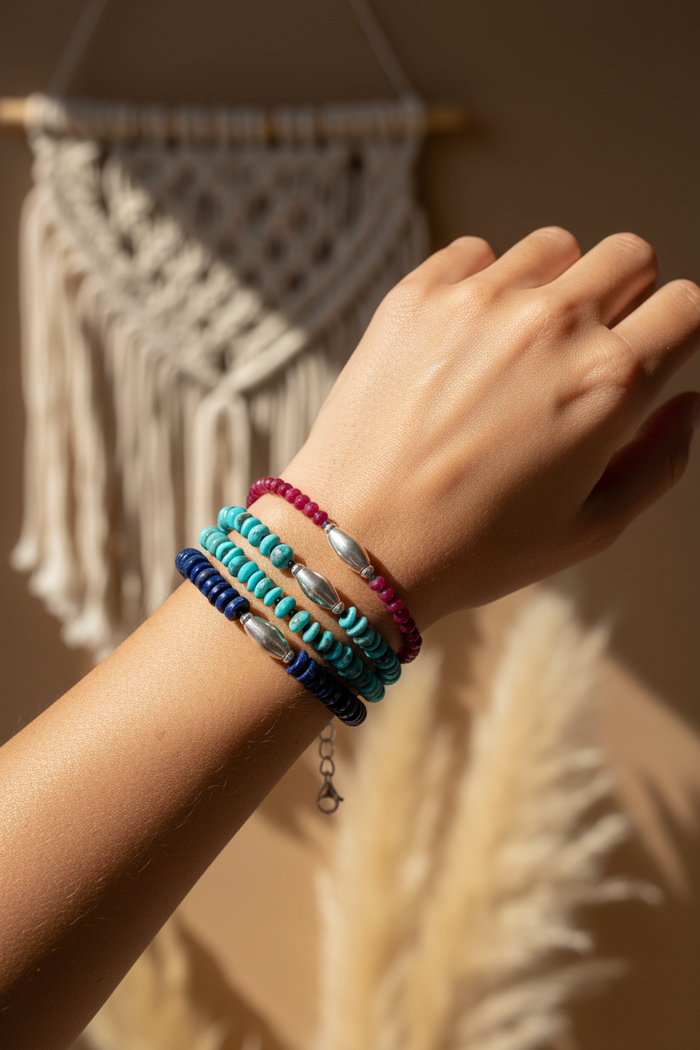 Gemstone Sterling Bead Bracelet