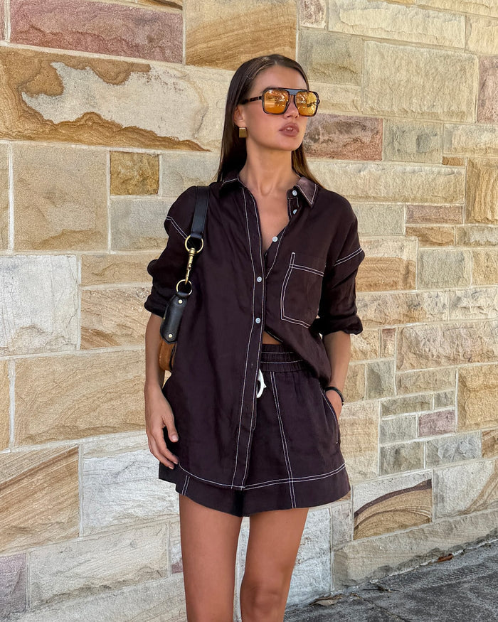 JAG gigi linen pull on short darkchocolate