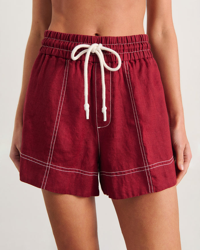 JAG gigi linen pull on short burgundy
