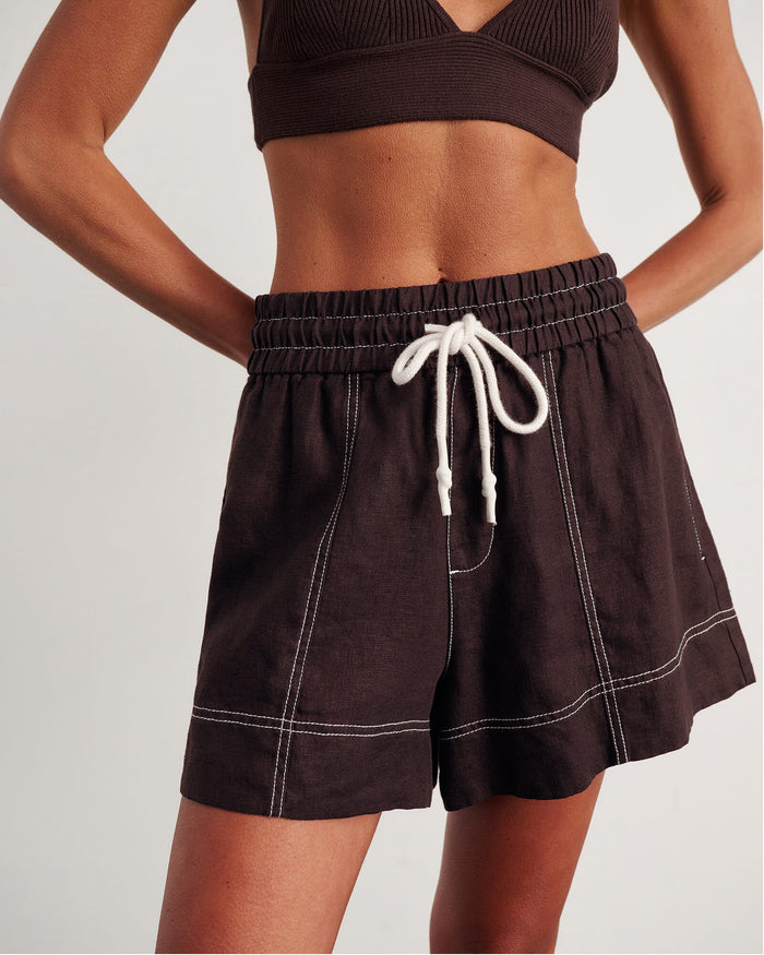 JAG gigi linen pull on short darkchocolate
