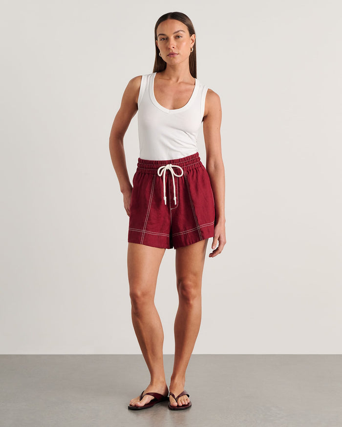 JAG gigi linen pull on short burgundy