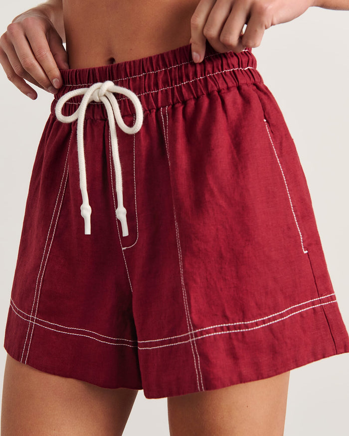 JAG gigi linen pull on short burgundy
