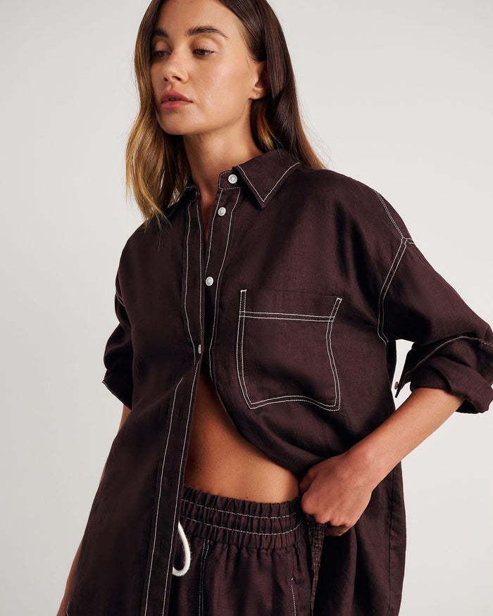 JAG gigi linen relaxed shirt darkchocolate