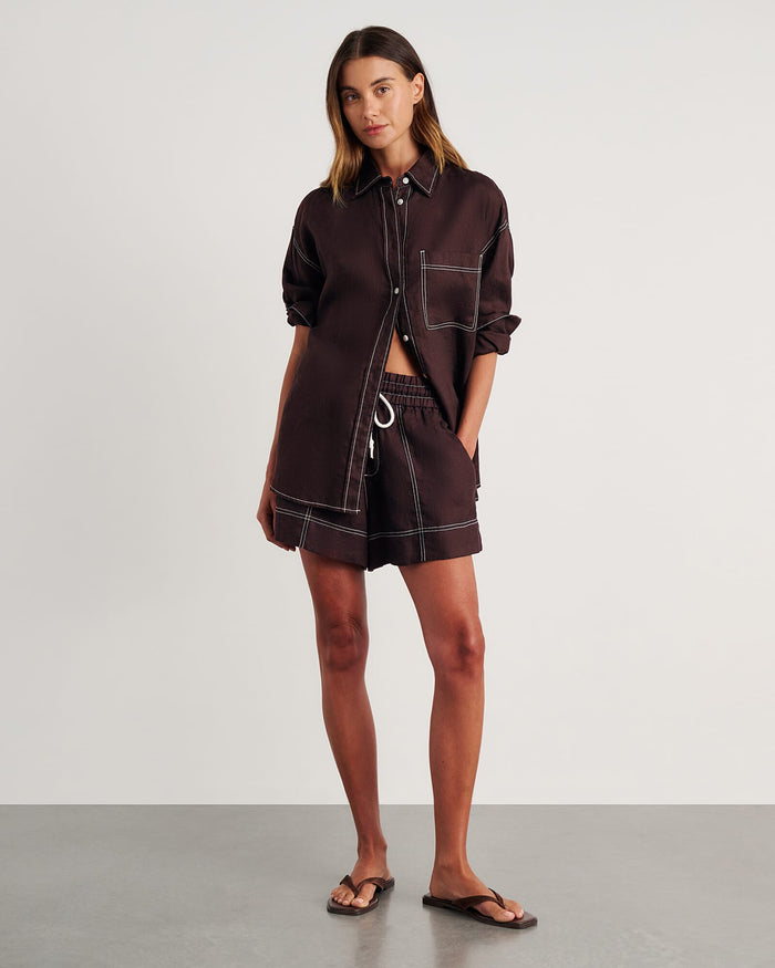 JAG gigi linen relaxed shirt darkchocolate