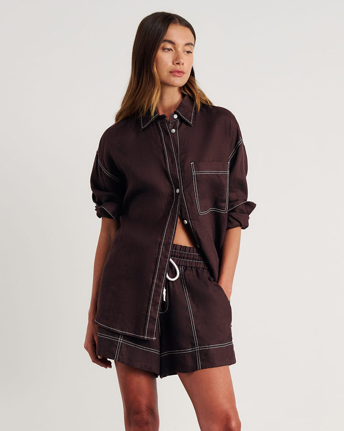JAG gigi linen relaxed shirt darkchocolate