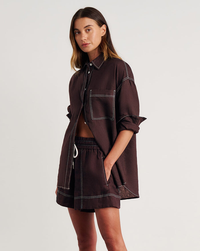 JAG gigi linen relaxed shirt darkchocolate