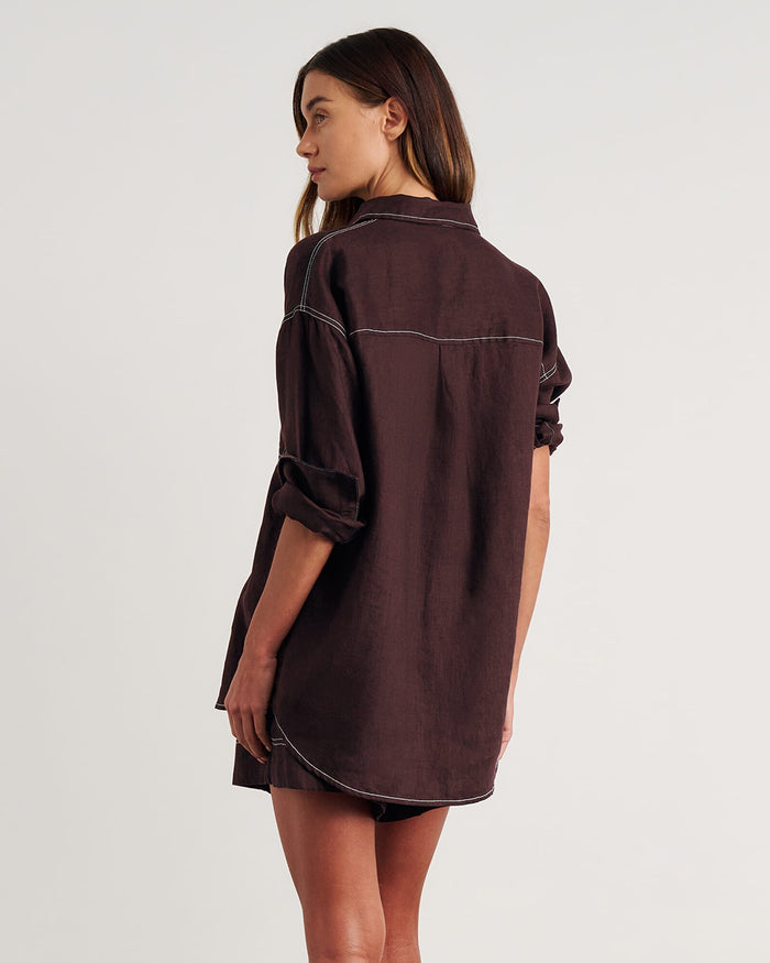 JAG gigi linen relaxed shirt darkchocolate