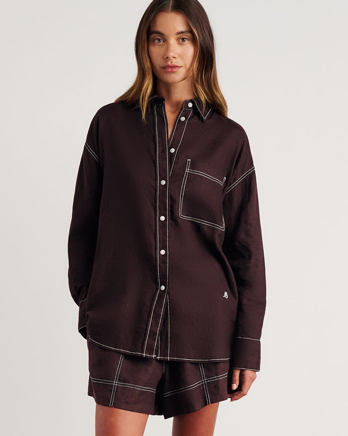 JAG gigi linen relaxed shirt darkchocolate
