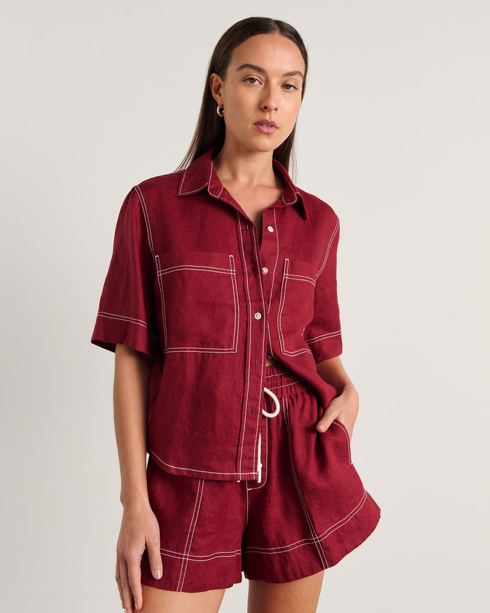 JAG gigi relaxed short sleeve shirt burgundy