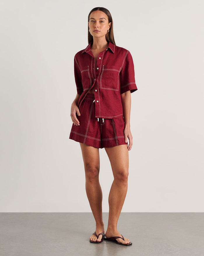 JAG gigi relaxed short sleeve shirt burgundy