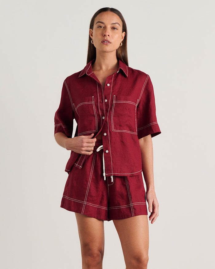 JAG gigi relaxed short sleeve shirt burgundy