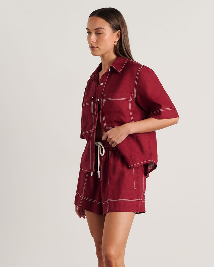 JAG gigi relaxed short sleeve shirt burgundy