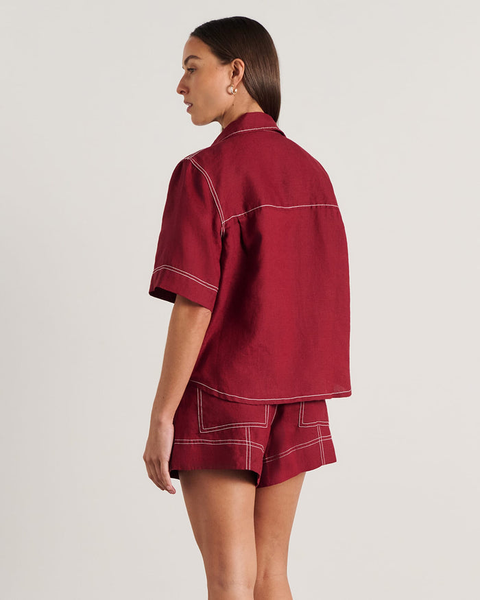 JAG gigi relaxed short sleeve shirt burgundy