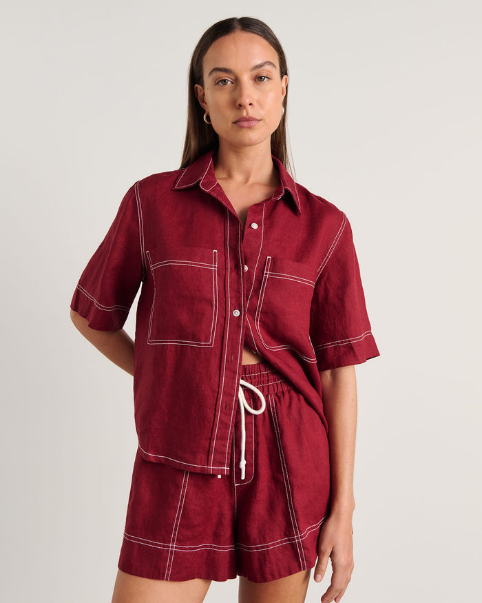 JAG gigi relaxed short sleeve shirt burgundy