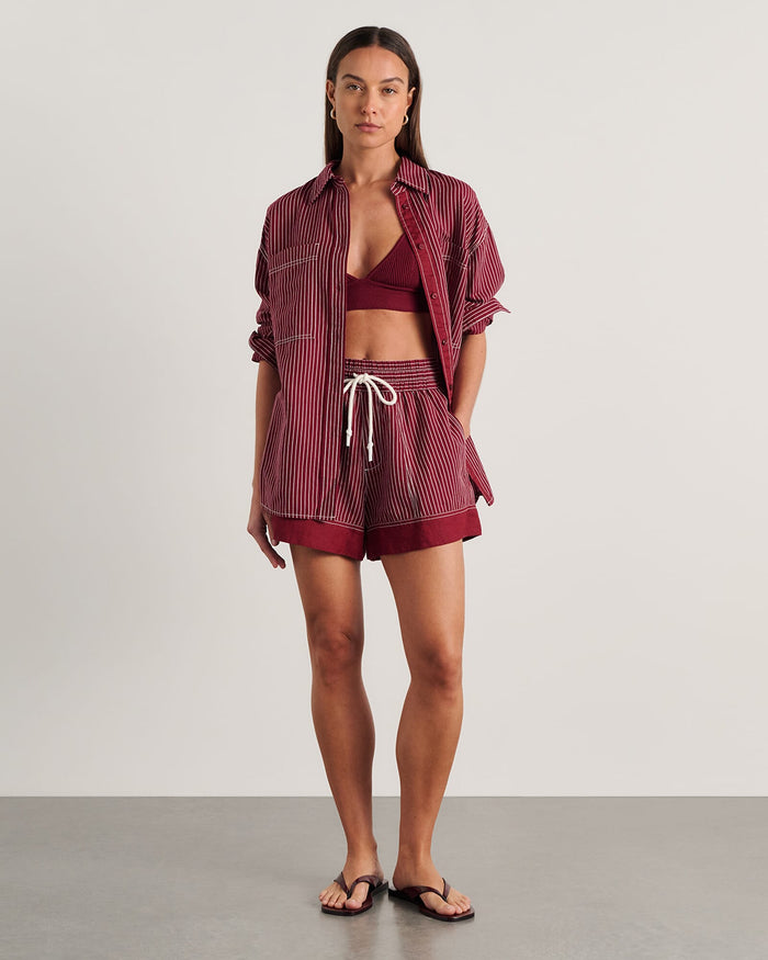 JAG gigi stripe pull on short ivoryburgundy